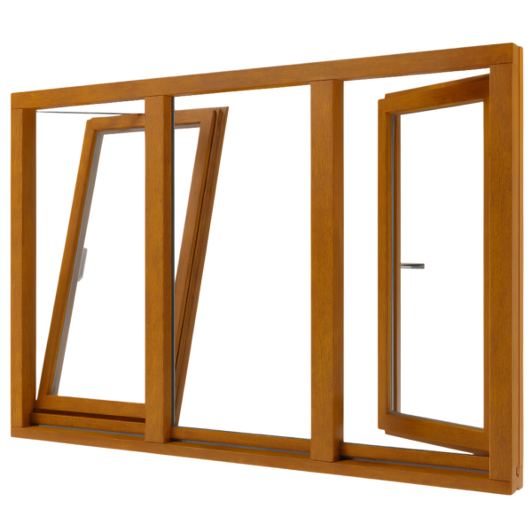 Houten draaikiepraam en vast glas 3 vakken