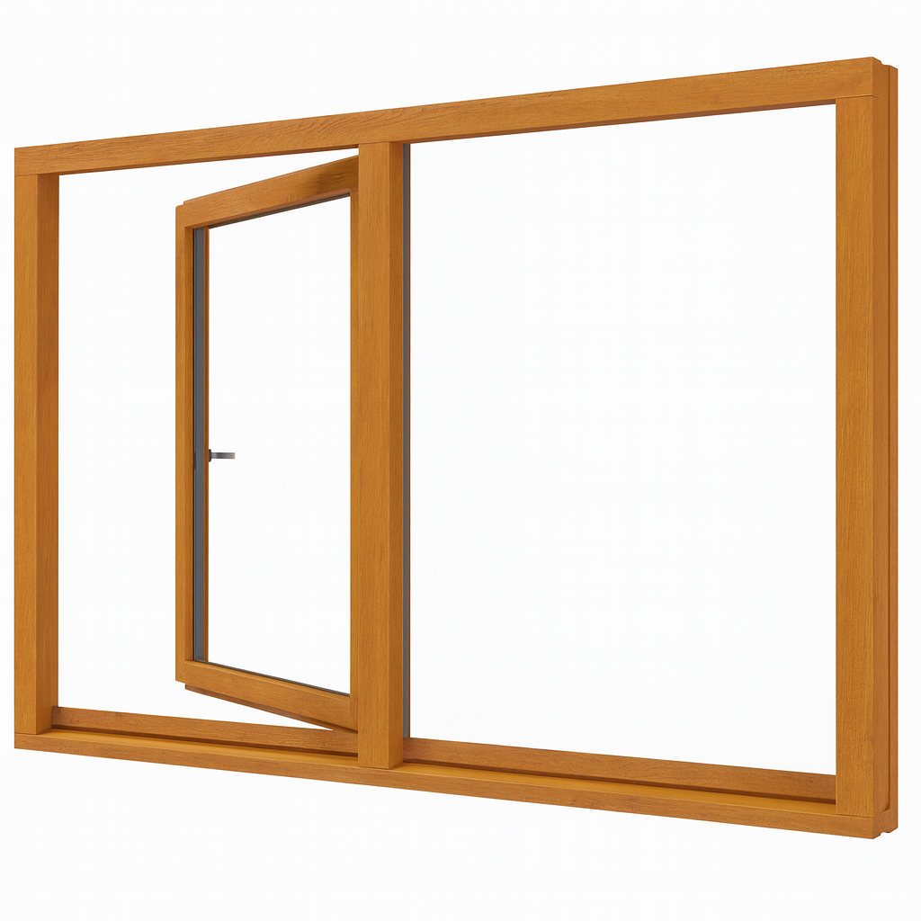 Houten draaikiepraam links en vast glas 2 vakken