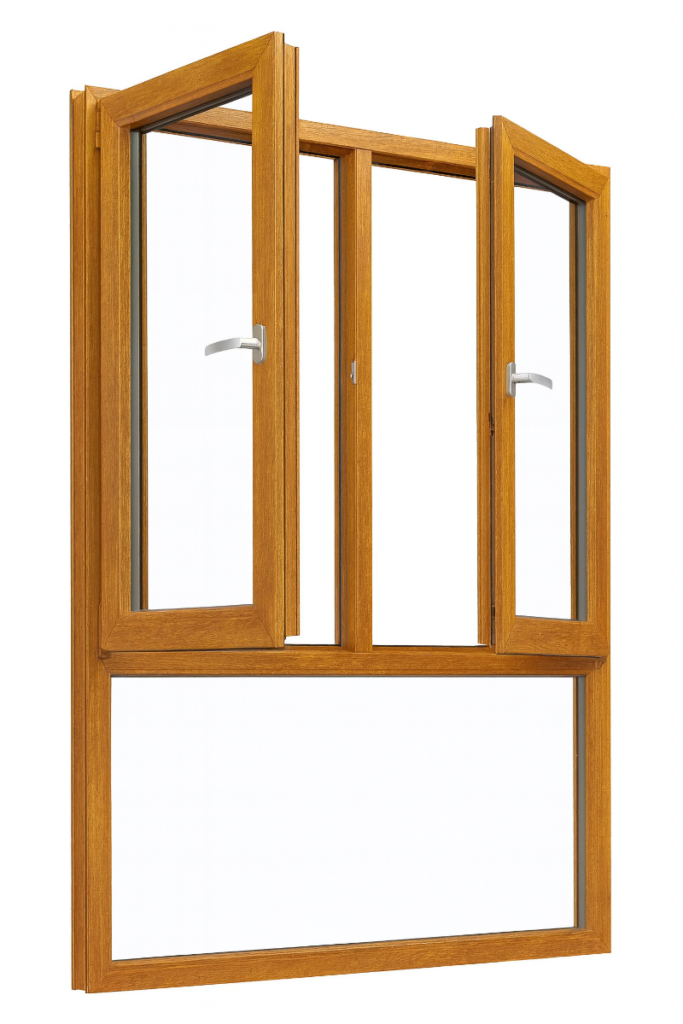 Houten draaikiepraam onder en vast glas verticaal 2 vakken