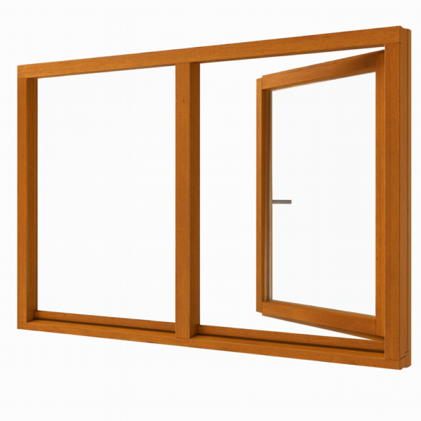 Houten draaikiepraam rechts en vast glas 2 vakken