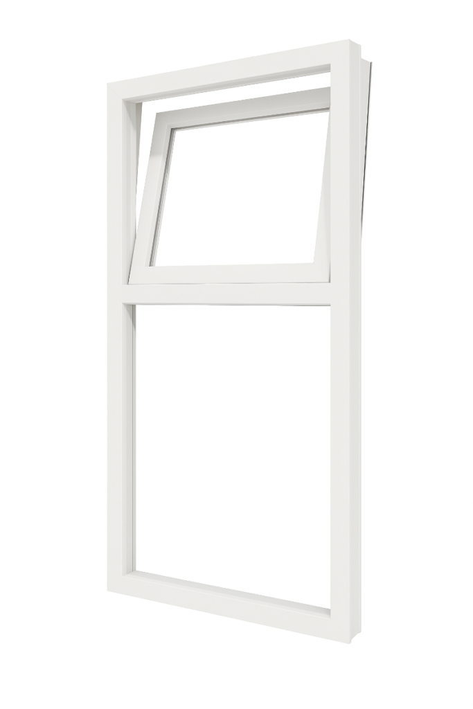 Kunststof draaikiepraam boven en vast glas verticaal 2 vakken
