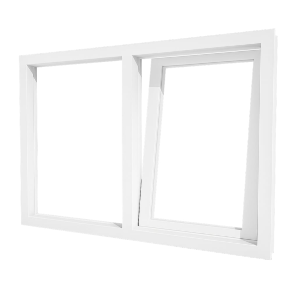 Kunststof klapraam (rechts) en vast glas 2 vakken op maat