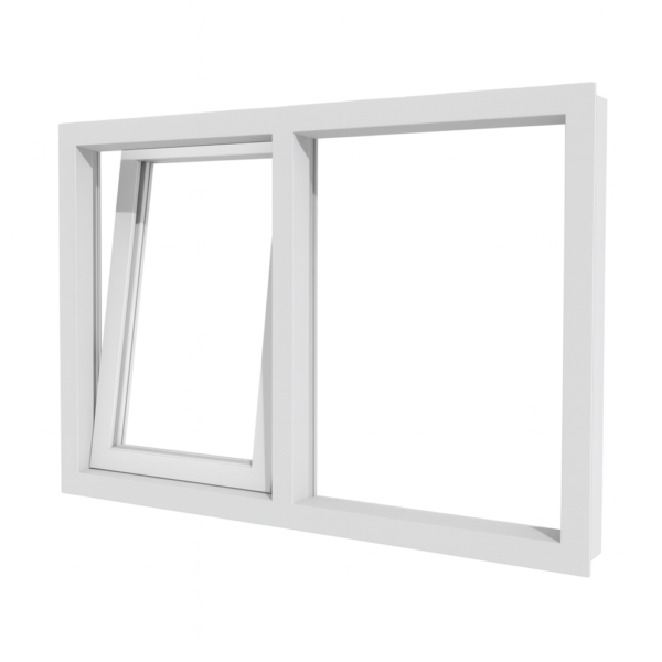 Kunststof valraam (links) en vast glas 2 vakken op maat