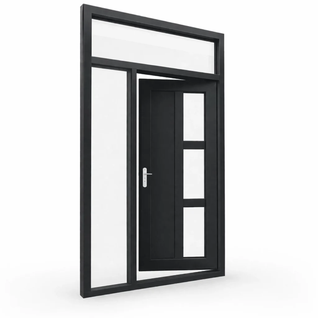 Aluminium voordeur met bovenlicht en zijlicht links