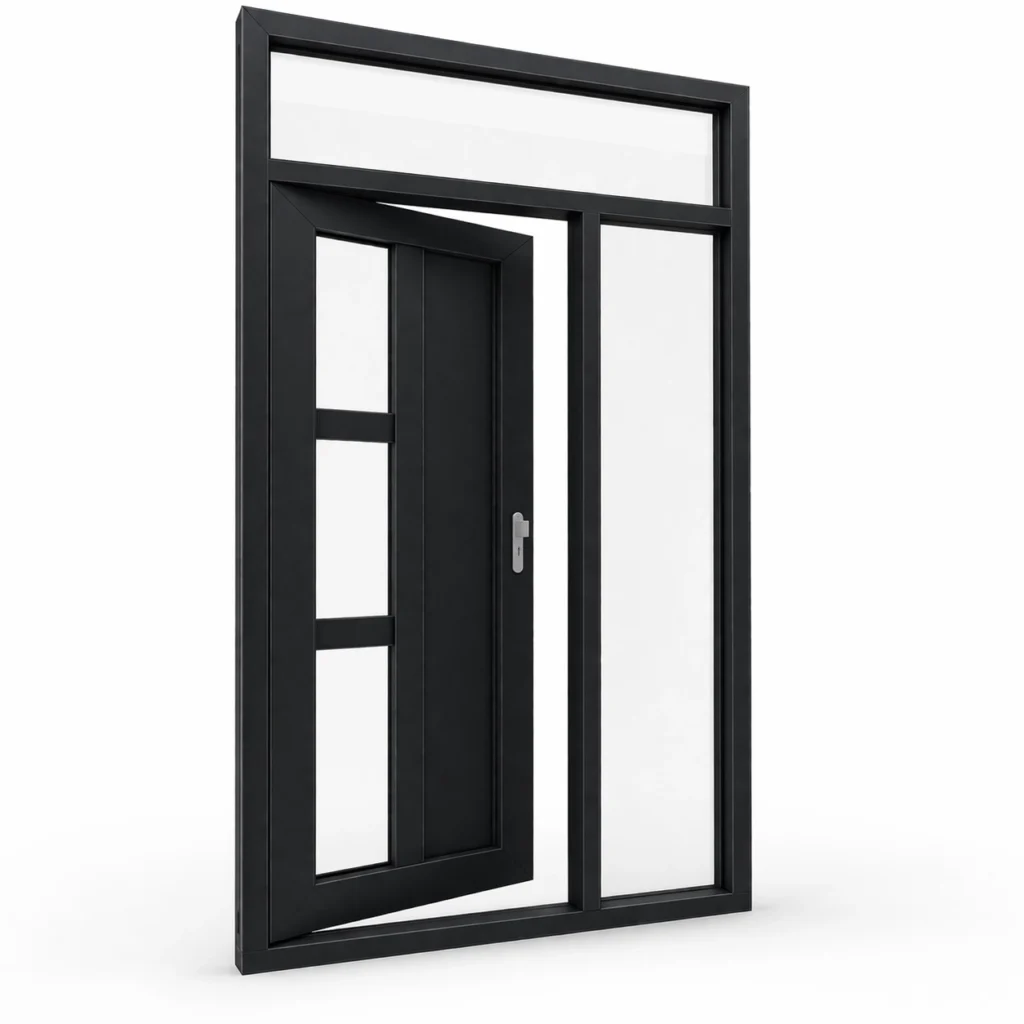 Aluminium voordeur met bovenlicht en zijlicht rechts